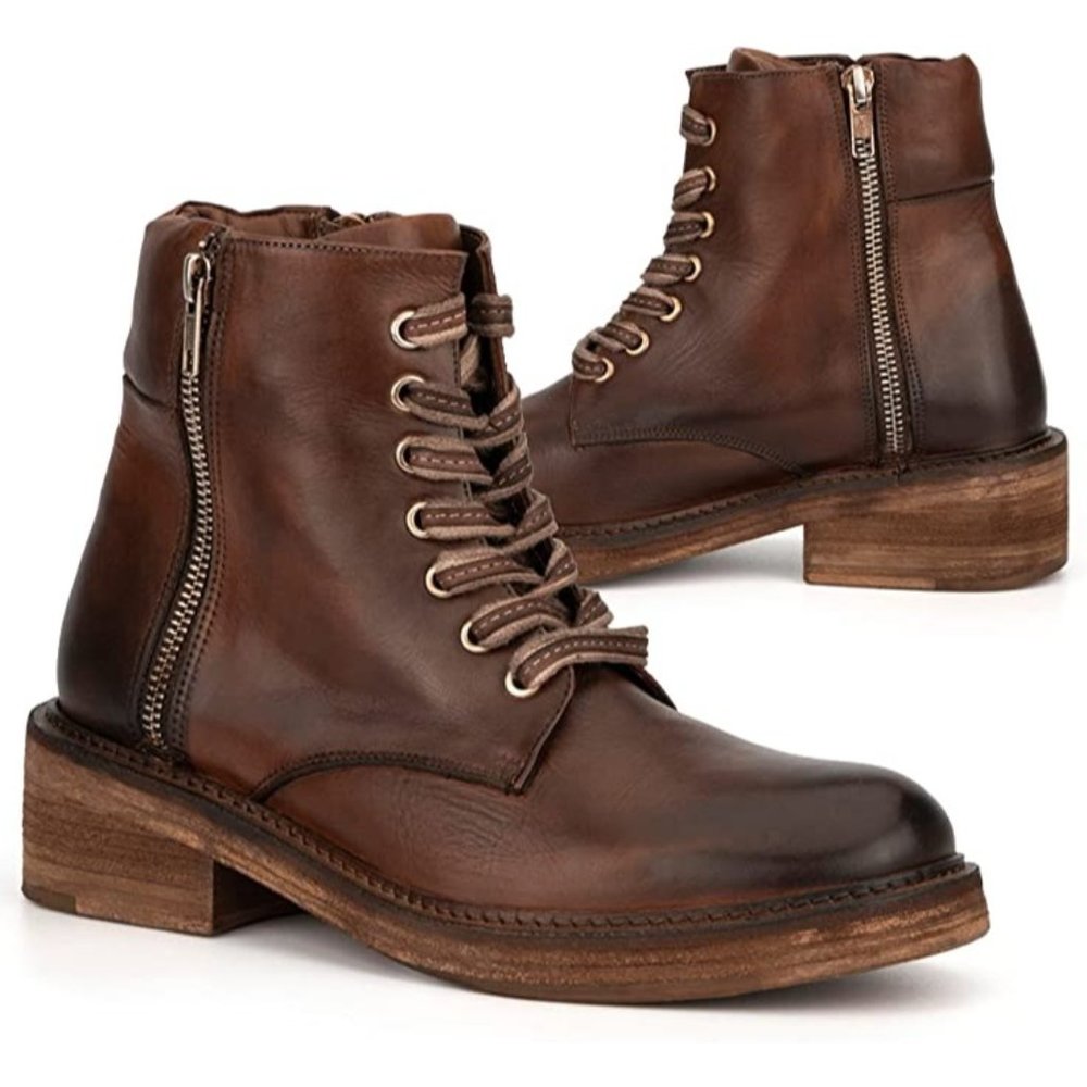 Vintage Foundry Co. Brown Allison Women’s Combat Leather Ankle Boots Size 9